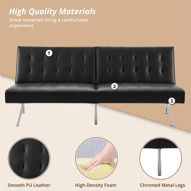 Tufted Mid-Century Modern Split Back Futon Sofa Couch Bed with Chrome Legs