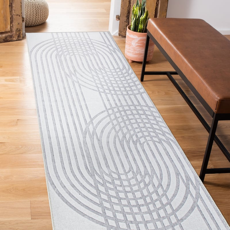 Contemporary Lines Machine Washable Area Rug - 2'6" x 7' Runner