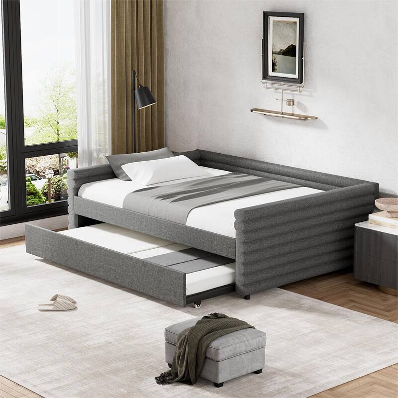 Ouyessir Modern Upholstered Tufted Daybed with Trundle & Drawers