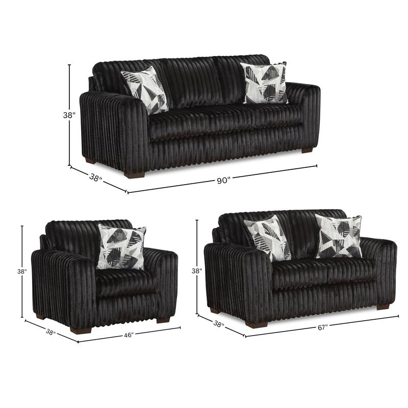 Roundhill Furniture Nolan 3-Piece Living Room Set, Sofa Loveseat and Chair