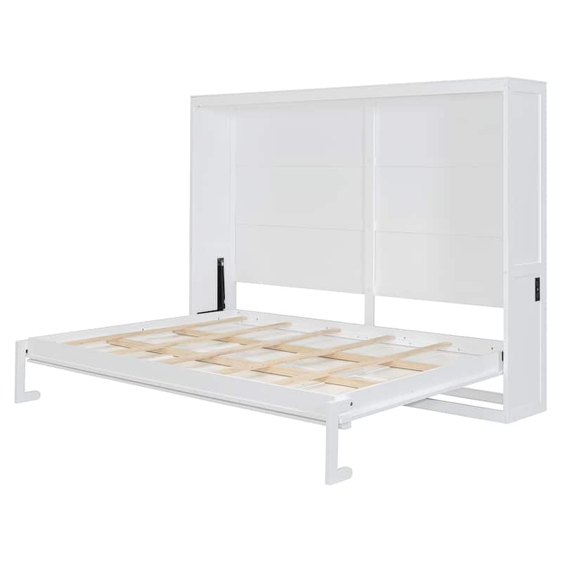 Murphy Bed Cabinet Bed with Circular Carving Pattern and Built-in Charging Station for a Multi-use Guest Room, Home Office