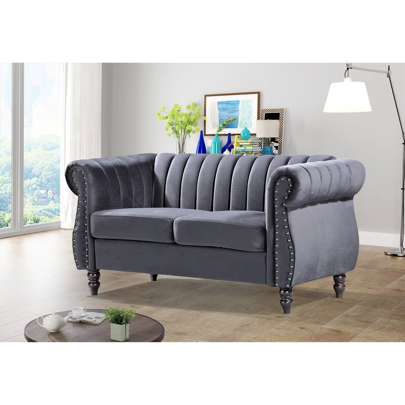 Charlot Velvet Chesterfield Rolled Arm Loveseat
