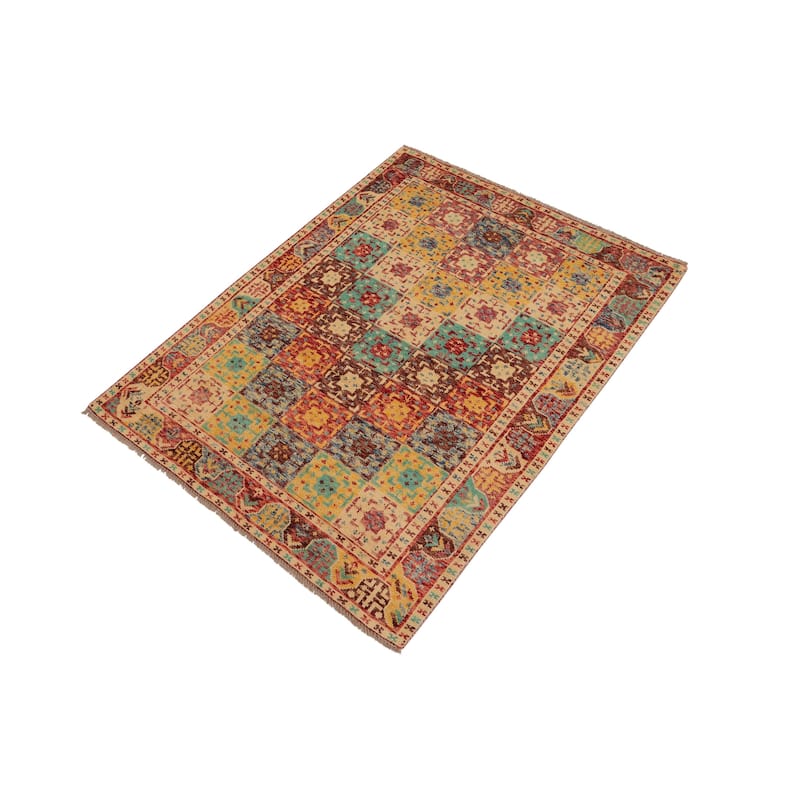 Bohemian Balochi Woodward Red/Beige Hand Knotted Wool Rug - 4'3'' x 6'0''