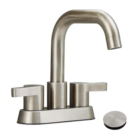 4 Inch Centerset Stainless Steel Bathroom Sink Faucet Brushed Nickel Bathroom Faucet with 2 Handle Vanity Tap with Pop Up Drain