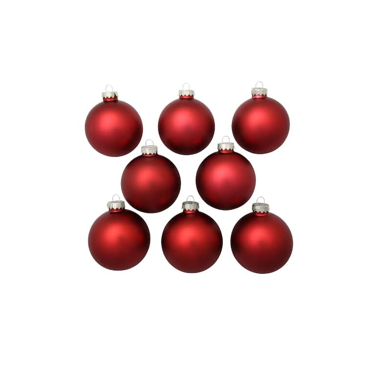 8ct Red Christmas Matte Finish Glass Ball Ornaments - 3.25" (80mm)