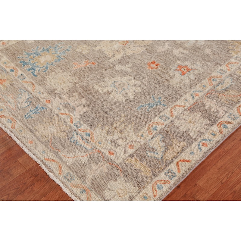 Hand Knotted Oriental 100% Wool Carpet Transitional All-Over Greys & Charcoal Oushak Area Rug - 8' 11'' X 5' 10''