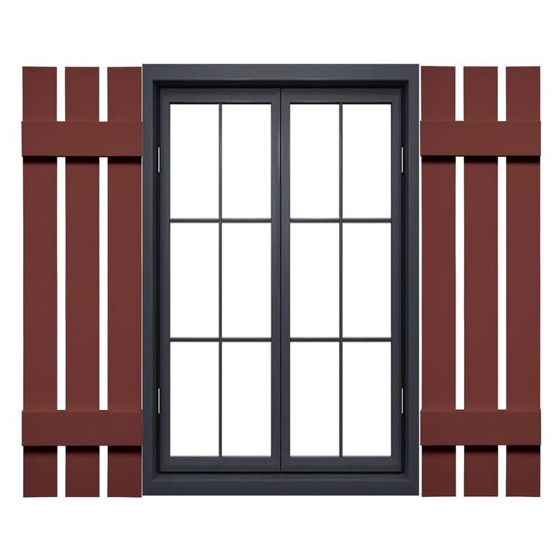 Mid-America Vinyl, Standard Size Three Board Spaced Shutters - 12"W x 39"H - 027 - Burgundy Red