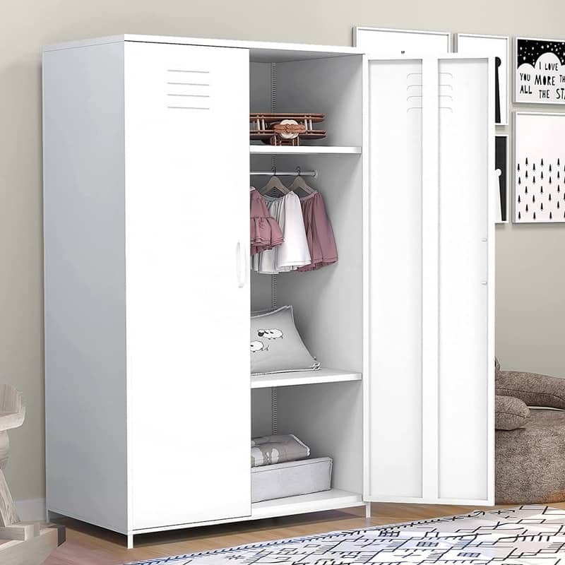 Double Doors Metal Locker Cabinet Storage with Hanging Rod and Shelves for Bedroom School Classroom