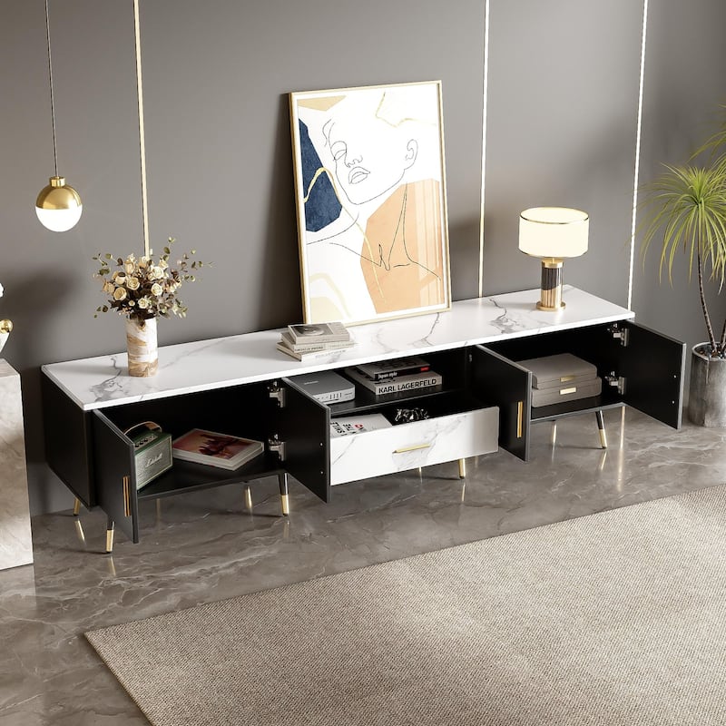 70.8" TV Stand with 2 Cabinets and Open Compartments for TVs Up to 80"