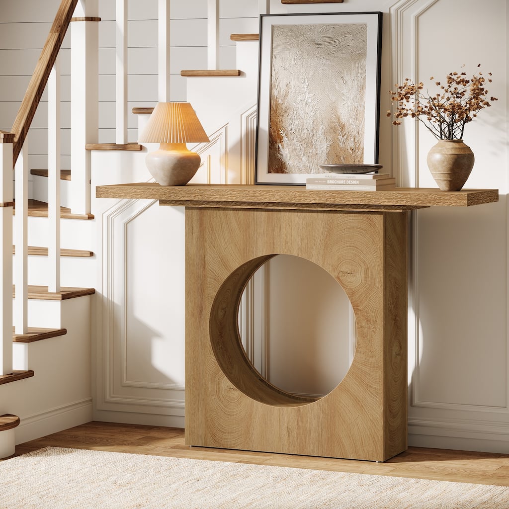 41.33" Farmhouse Console Table with Circular Cutout for Entryway, Hallway & Behind Sofa