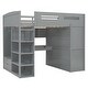 preview thumbnail 44 of 78, Twin/Full Size Loft Bed with Bulit-in Desk and Wardrobes, Solid Wood Kids Loft Bedframe with 4 Drawers and Storage Shelves