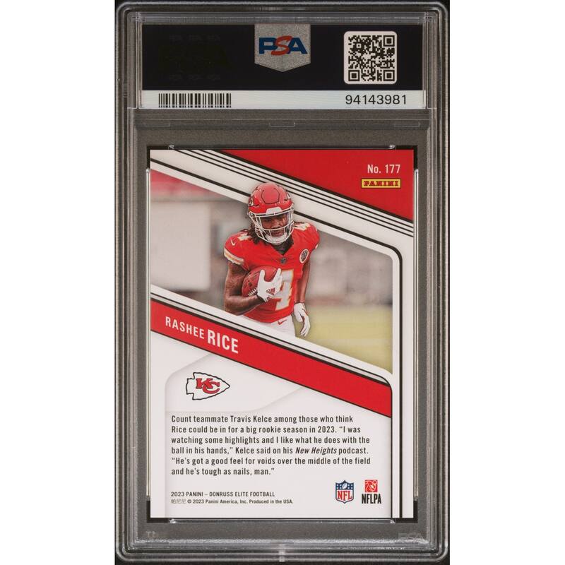Rashee Rice 2023 Donruss Elite Red Shimmer Football Rookie Card #177 Graded PSA 10 65/625 - 8'6" x 11'6"