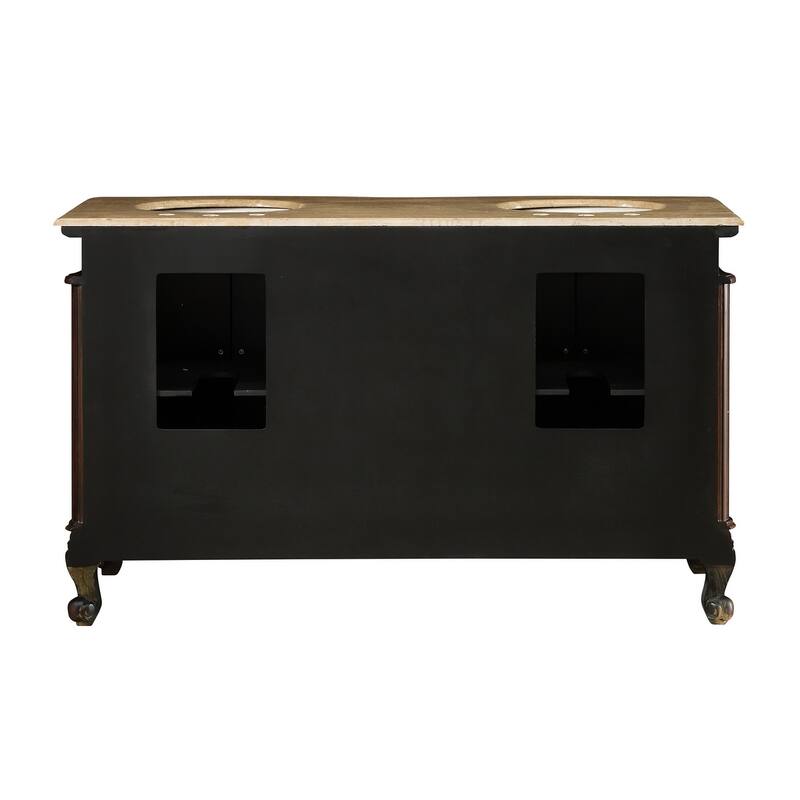 Stufurhome Cassandra 60 Inches Dark Cherry Double Sink Bathroom Vanity