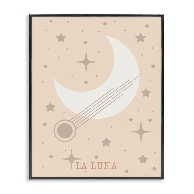 Stupell Minimal Moon with Stars Framed Giclee Art Design By Daniela Santiago - 11 x 14 - Black
