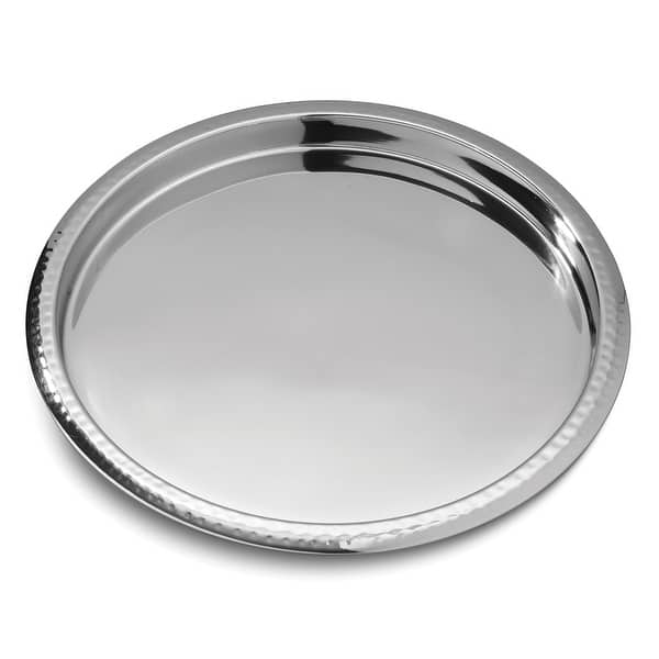 Curata Stainless Steel 14 Inch Round Bar Tray with Hammered Rim Bed Bath & Beyond 36203704