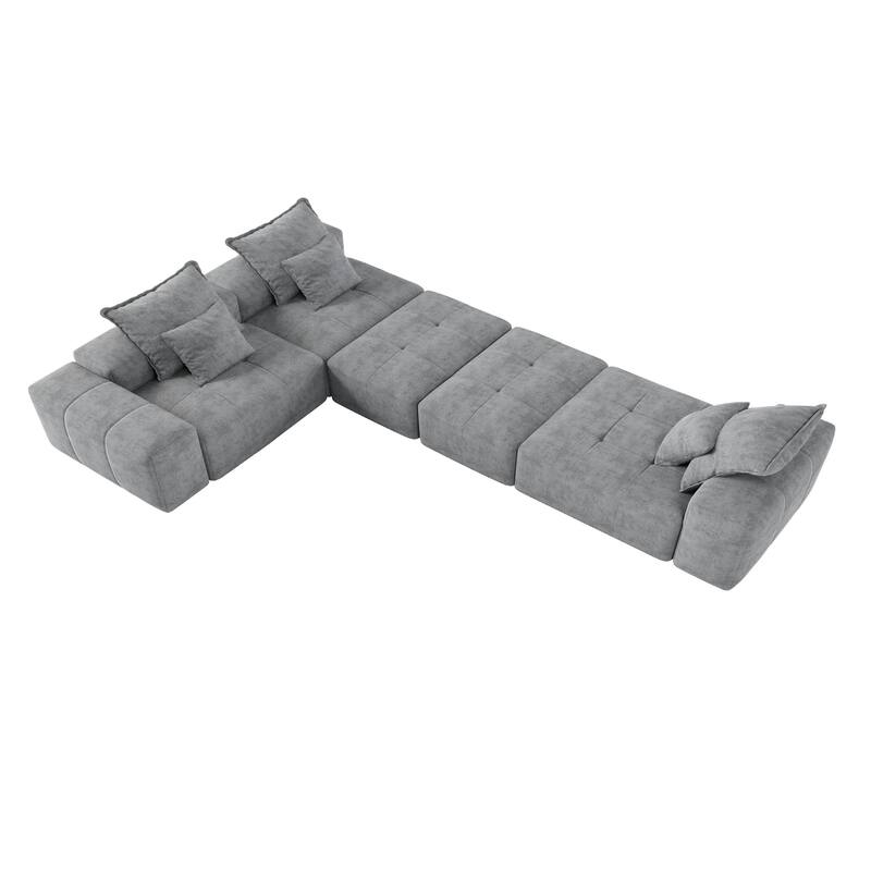 Modern Oversized Modular Sectional Sofa, Chenille Fabric Floor Couch with 6 Pillows, 5-Seater Upholstered Tufted Sofa