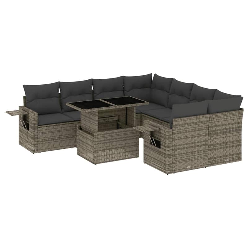 vidaXL Patio Sofa Set with Cushions Outdoor Furniture 9 Piece Poly Rattan - 24.4 x 24.4 x 27.2