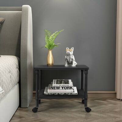 2-Tier Rolling Under-Desk Printer Stand with Storage Shelf for Home/Office