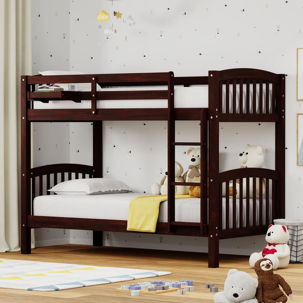 Arca Wood Twin Over Twin Bunk Bed and Hanging Nightstand