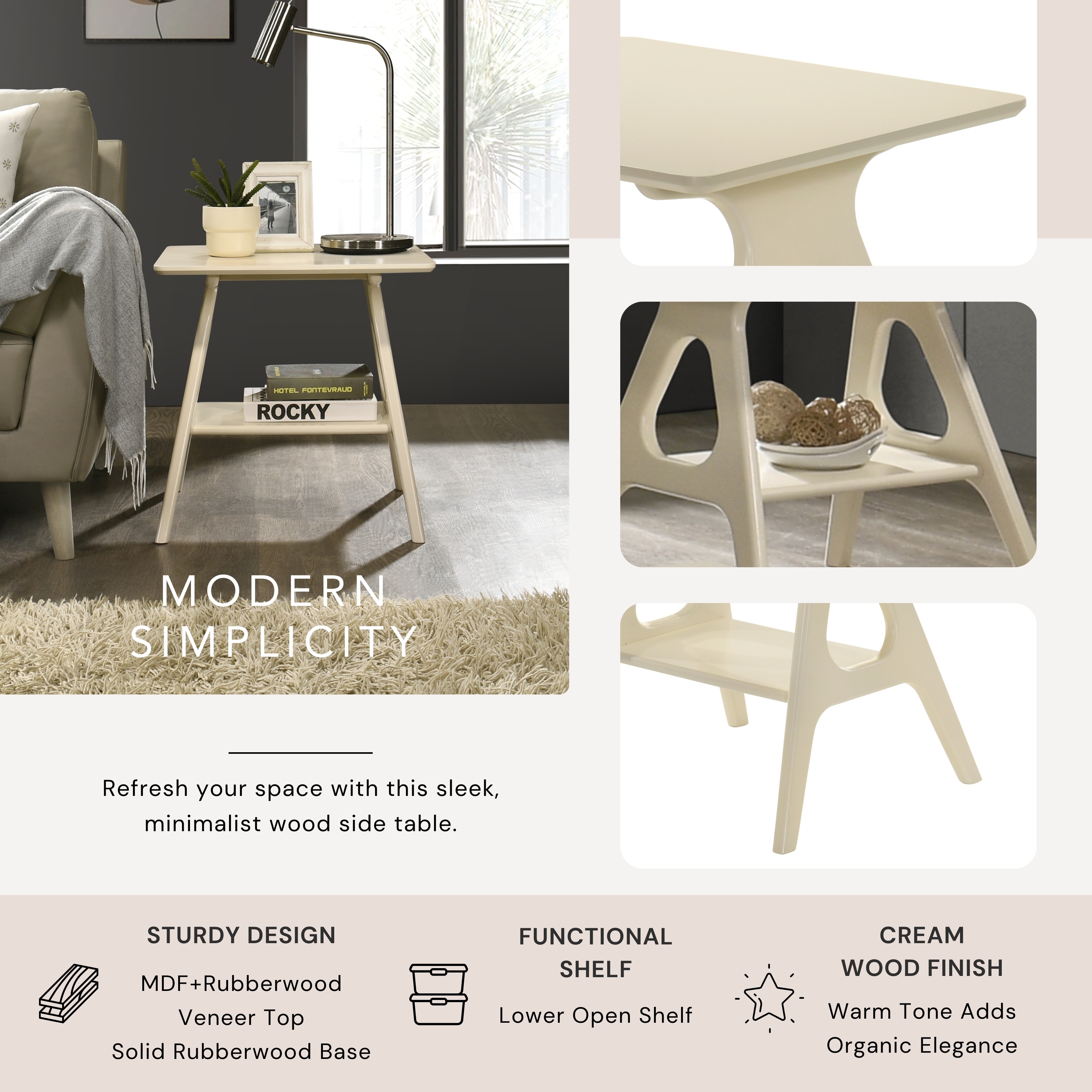 Roundhill Furniture Arona Mid-Century Modern Wood End Table