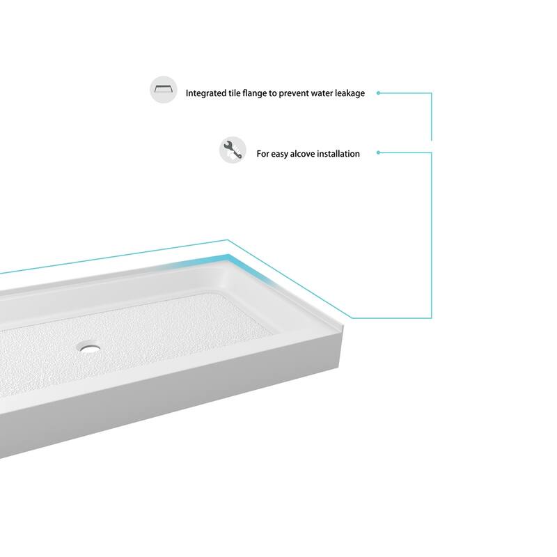 Indigo Home 60x32 inch Single Threshold Shower Tray Center Drain in White