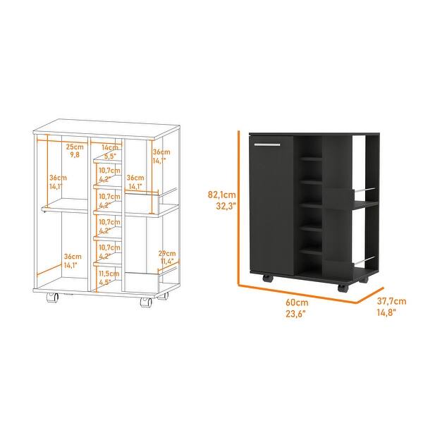 dimension image slide 8 of 11, FM Furniture Tennessee Bar Cart, One Cabinet With Division