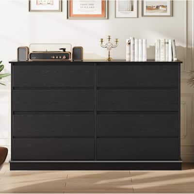 8 Drawer Dresser for Bedroom, Wide Black Chest with Spacious Top, Modern Wooden Organizer for Closet, Living Room