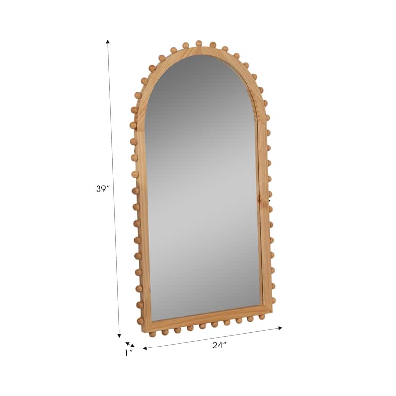 Sagebrook Home Wood, Beaded Arch Mirror, Arch, Solid Color, Quazt and Pine wood Mirror