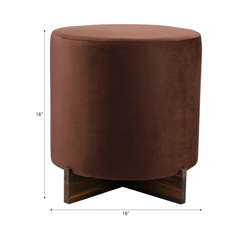 Velvet Ottoman with Wood Base Round Modern Casual Accent - 18" Brown