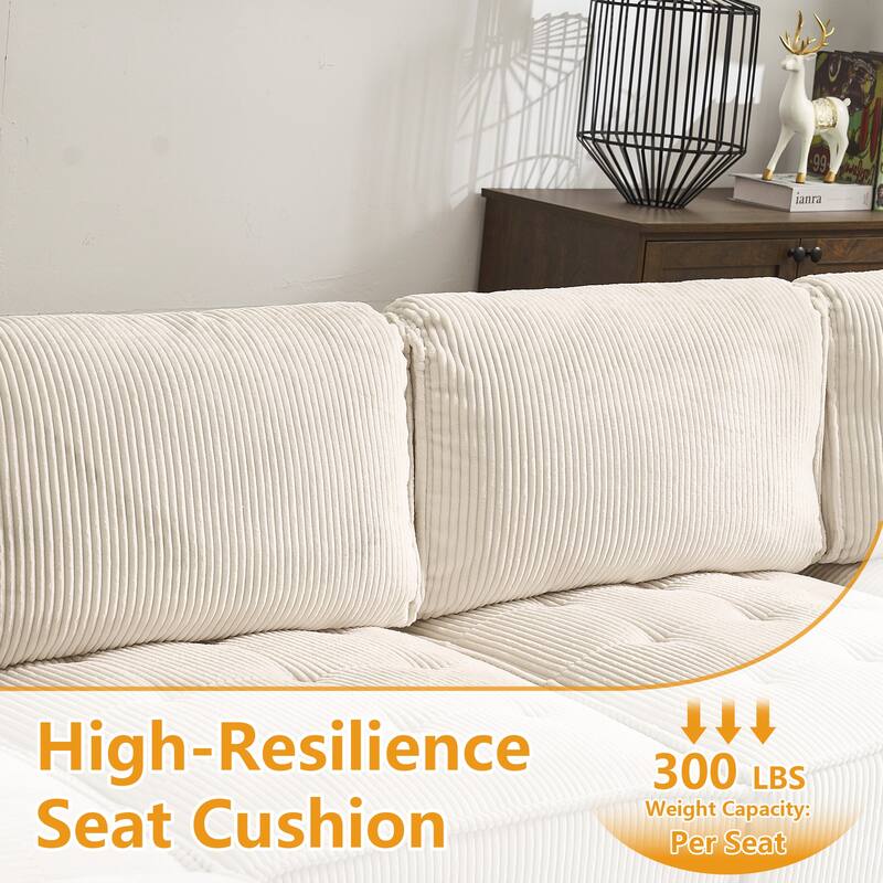 Ergonomic Lounge Modular Couch Corduroy Sectional Sofa with Deep Seat Ottoman Chaise and High-Rebound Thick Cushions