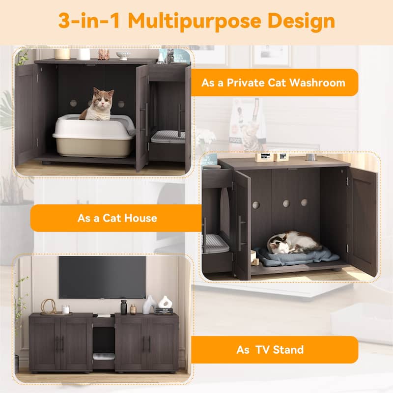 Litter Box Enclosure with Double Cage Cat House for 2 Cats