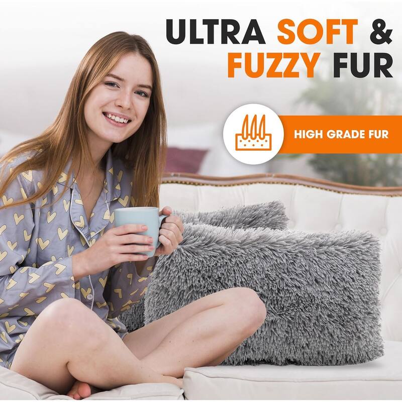Cheer Collection 12"x20" Shaggy Long-hair Throw Pillows (Set of 2)