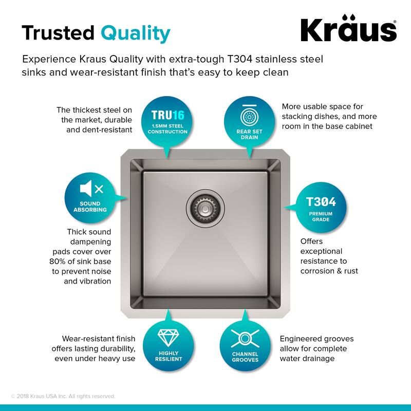 KRAUS Standart PRO Undermount Single Bowl Stainless Steel Kitchen Sink