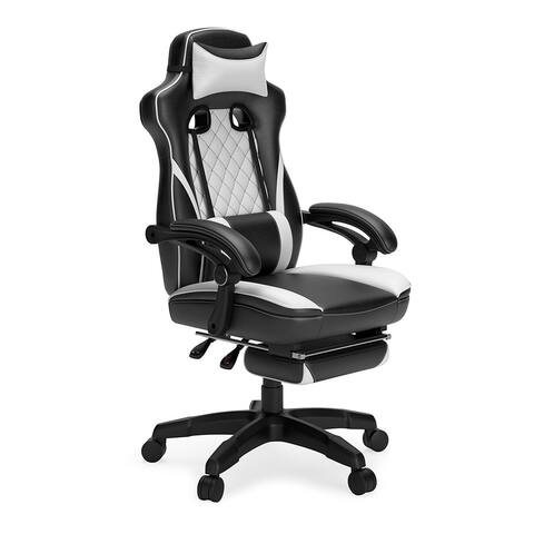 Aria 28 Inch Vegan Faux Leather Gaming Office Swivel Chair, White, Black