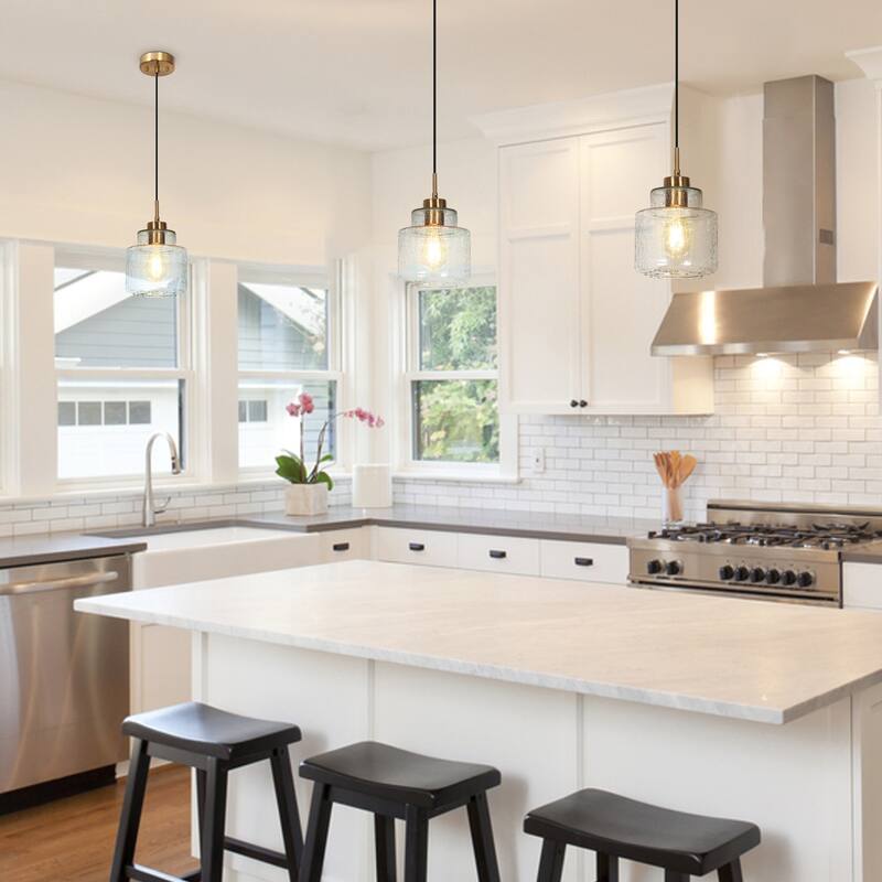 Yarge Modern Farmhouse Drum Wire Kitchen Bathroom Pendant with Art Glass Shade