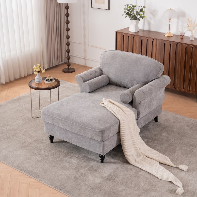 Anmytek Oversized Chenille Chaise Lounge Sofa Bed - Wide Seat Lazy Sleeper Reading Armchair - Light Gray