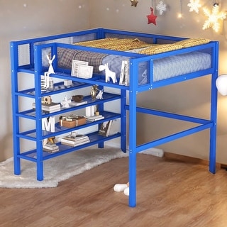 Elegant Metal Full Size Loft Bed 4-Tier Shelves and Storage - Bed Bath ...