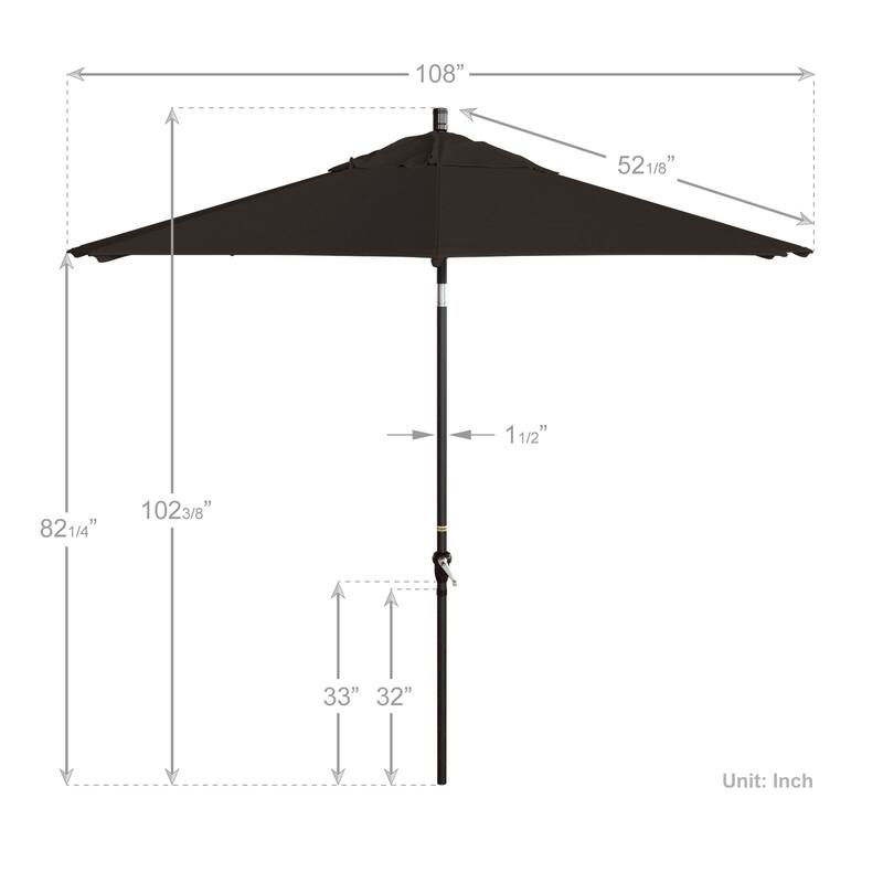 California Umbrella 9' Sunset Series Patio Umbrella Bronze Aluminum Frame and Ribs, Crank Lift Auto Tilt, Pacifica Pacific Blue