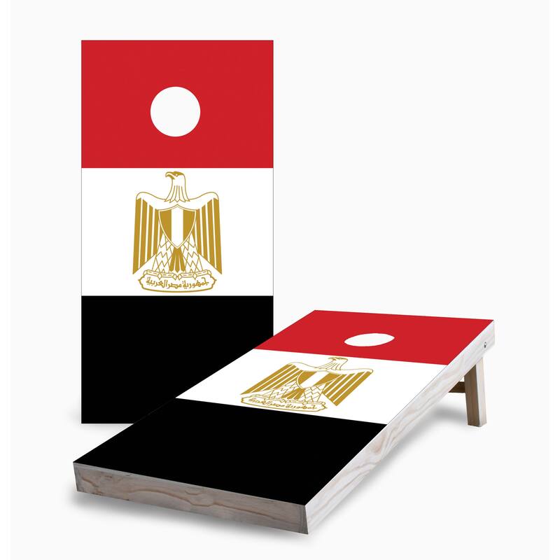 Egyptian Flag Corn Hole Board Set w Case & Lights - 16 Years and Up
