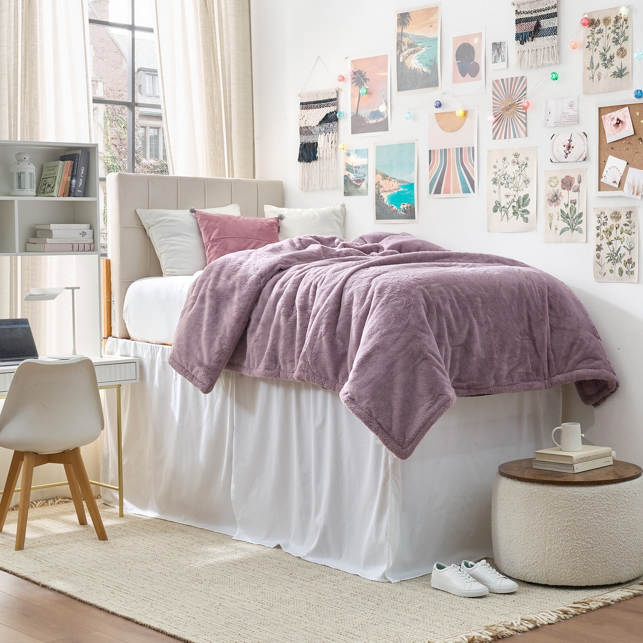 DormCo Solid Color Machine Washable Bungee Bed Skirt Set