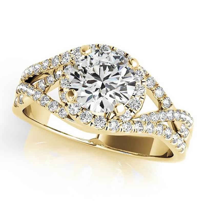 Auriya 14k Gold Modern 1ct Moissanite Halo Diamond Engagement Ring 3/8ctw - Yellow - 5