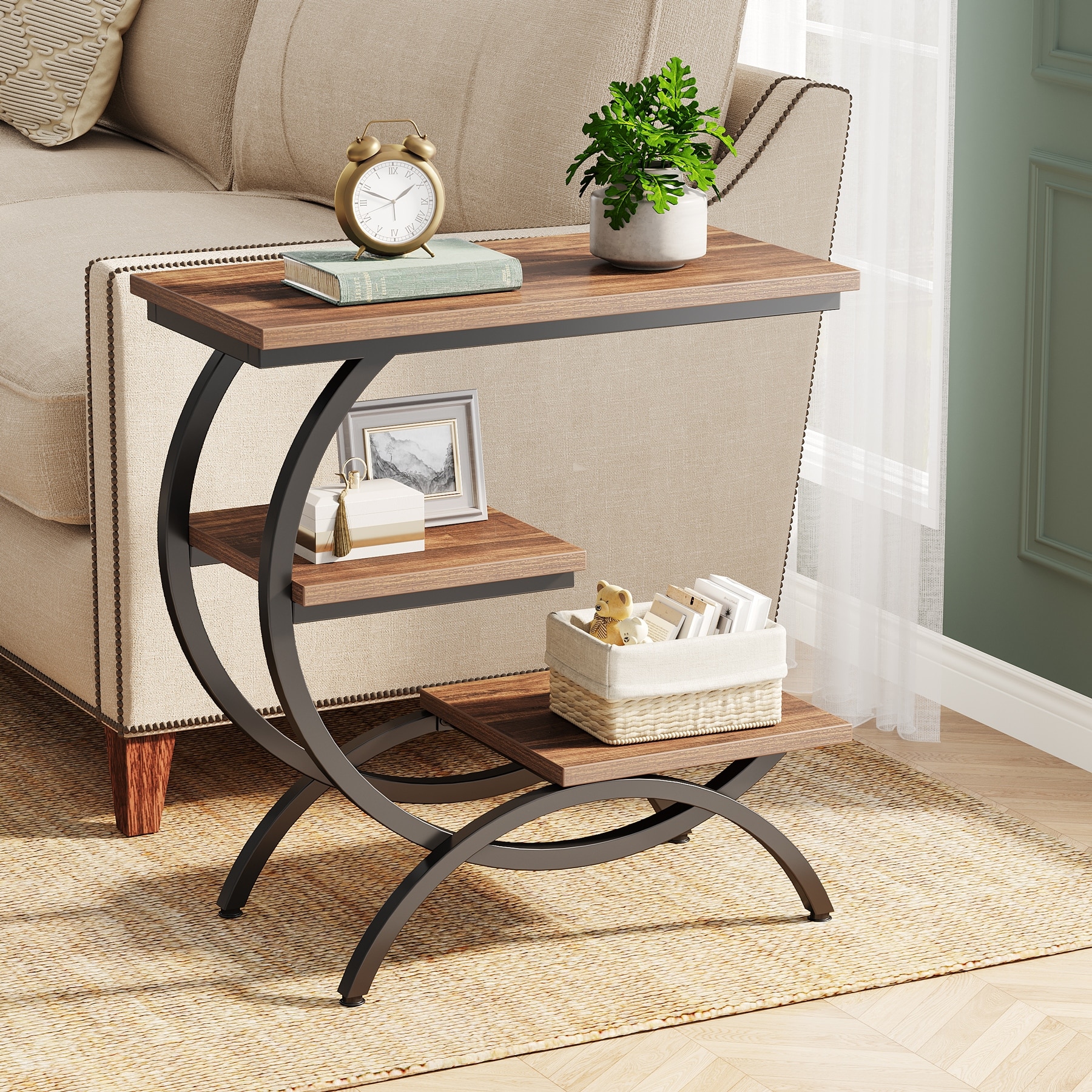 C Shaped End Table Industrial 3 Tier Small Side Table for Living Room On Sale Bed Bath Beyond 39295145
