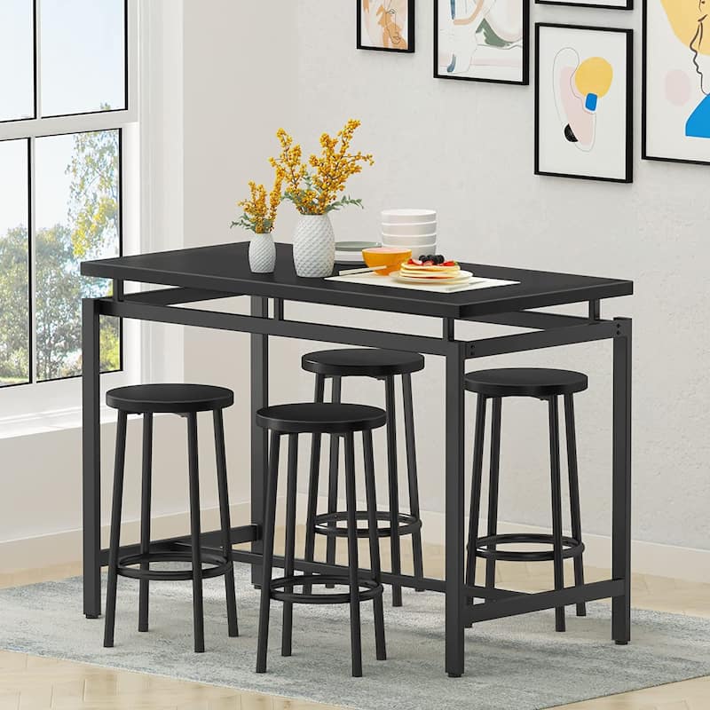 Eureka Industrial Modern Counter Height Pub 5-piece Dining Set, Wood Rustic Kitchen Dining Bar Set For Dining Room, Apartment