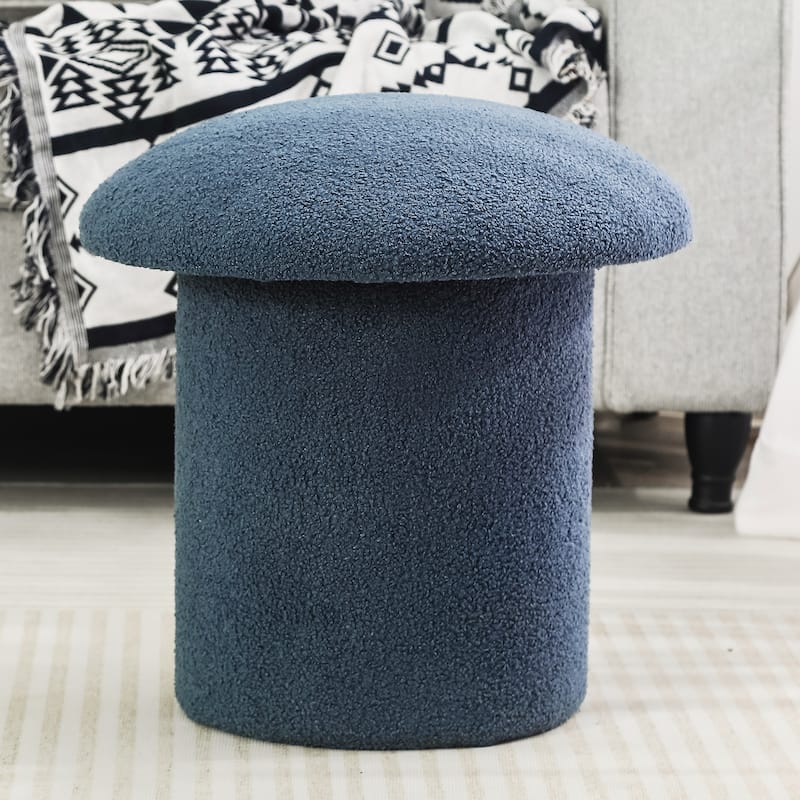 Adeco Large Mushroom Ottoman Velvet Foot Stool - Blue-Large-Mushroom