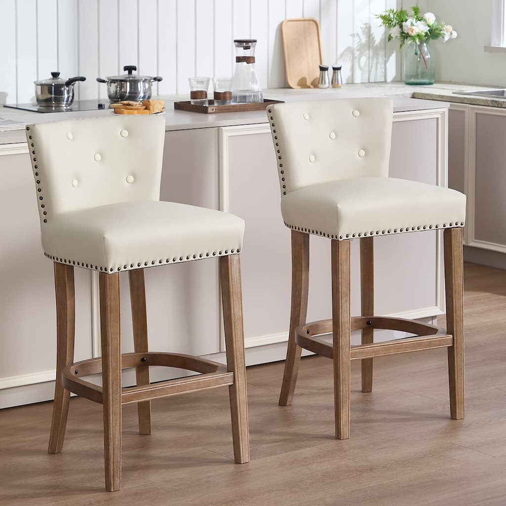 Bar Stools Set of 2,Seat Height 29.5" Leather Wooden Bar Stools