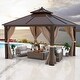 preview thumbnail 120 of 142, Outdoor Hardtop Gazebo Pergola w Galvanized Steel Roof and Aluminum Frame, Prime Curtains and nettings include