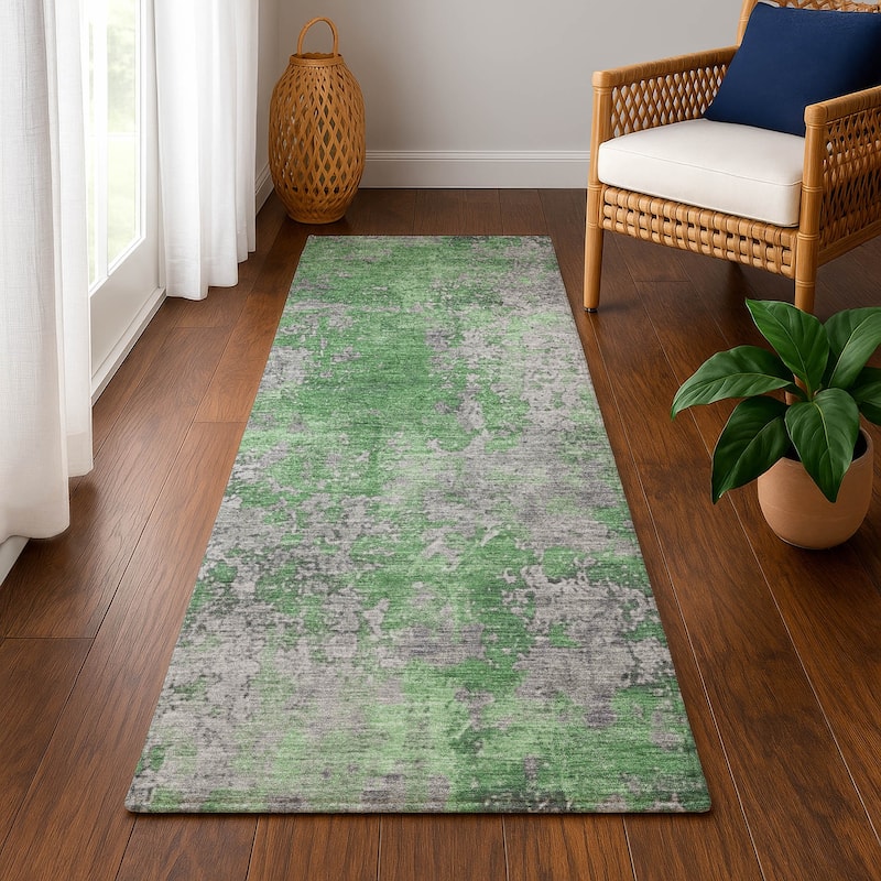 Premium Washable Super Soft Chic Abstract Mayfield Rug - Green - 2'3" x 7'6"