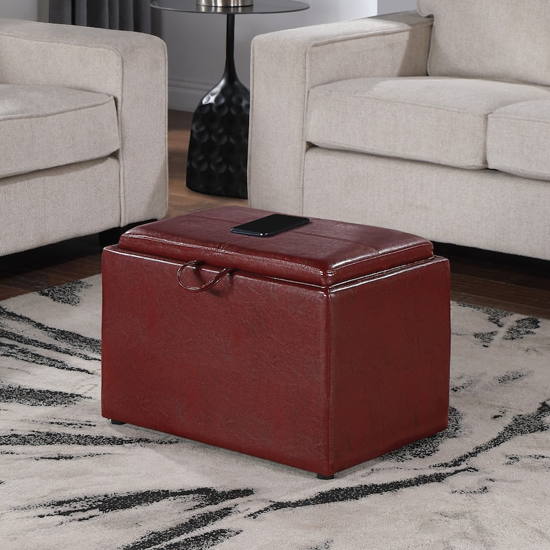 Convenience Concepts Designs4Comfort Accent Storage Ottoman with Reversible Tray - Burgundy Faux Leather