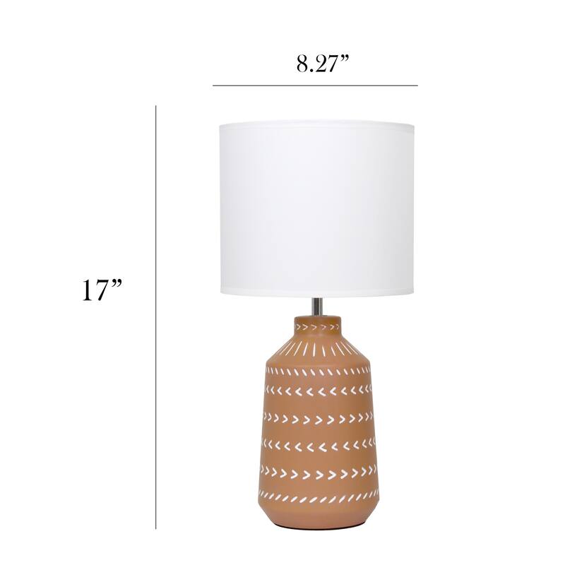 Tribal Style Ceramic Table Lamp with White Drum Shade - 17" - Terracotta Brown