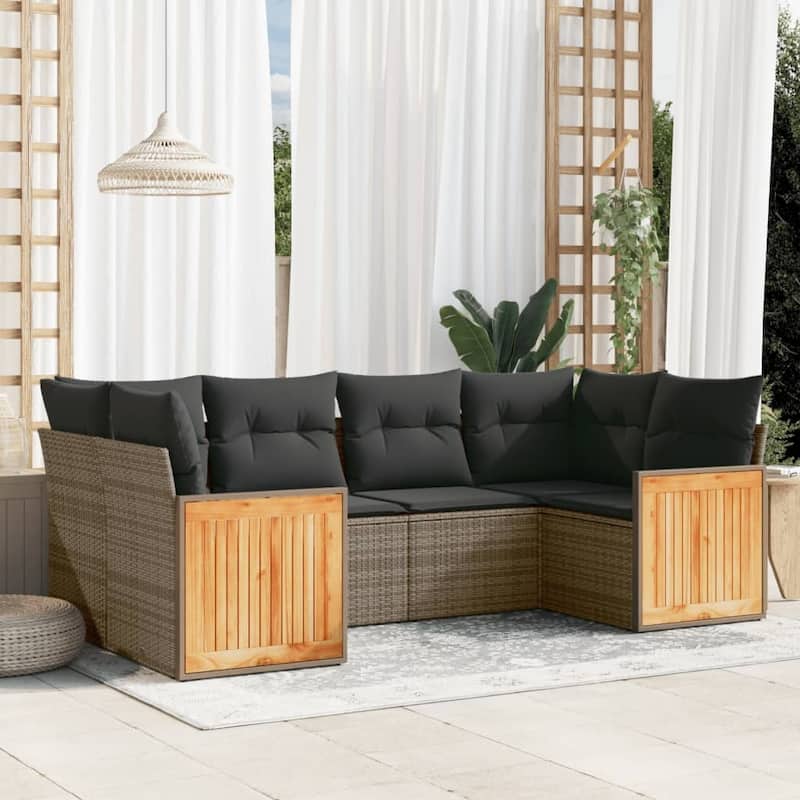 vidaXL Patio Sofa Set with Cushions Outdoor Furniture 6 Piece Poly Rattan - 24.4 x 24.4 x 27.2 - Grey